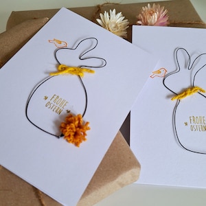 Handgemachte Doppelkarte Grußkarte mit Drahthasen zu Oster Ostergrüße Frohe Ostern auch zum selber beschriften minimalistisch Upcycling Love