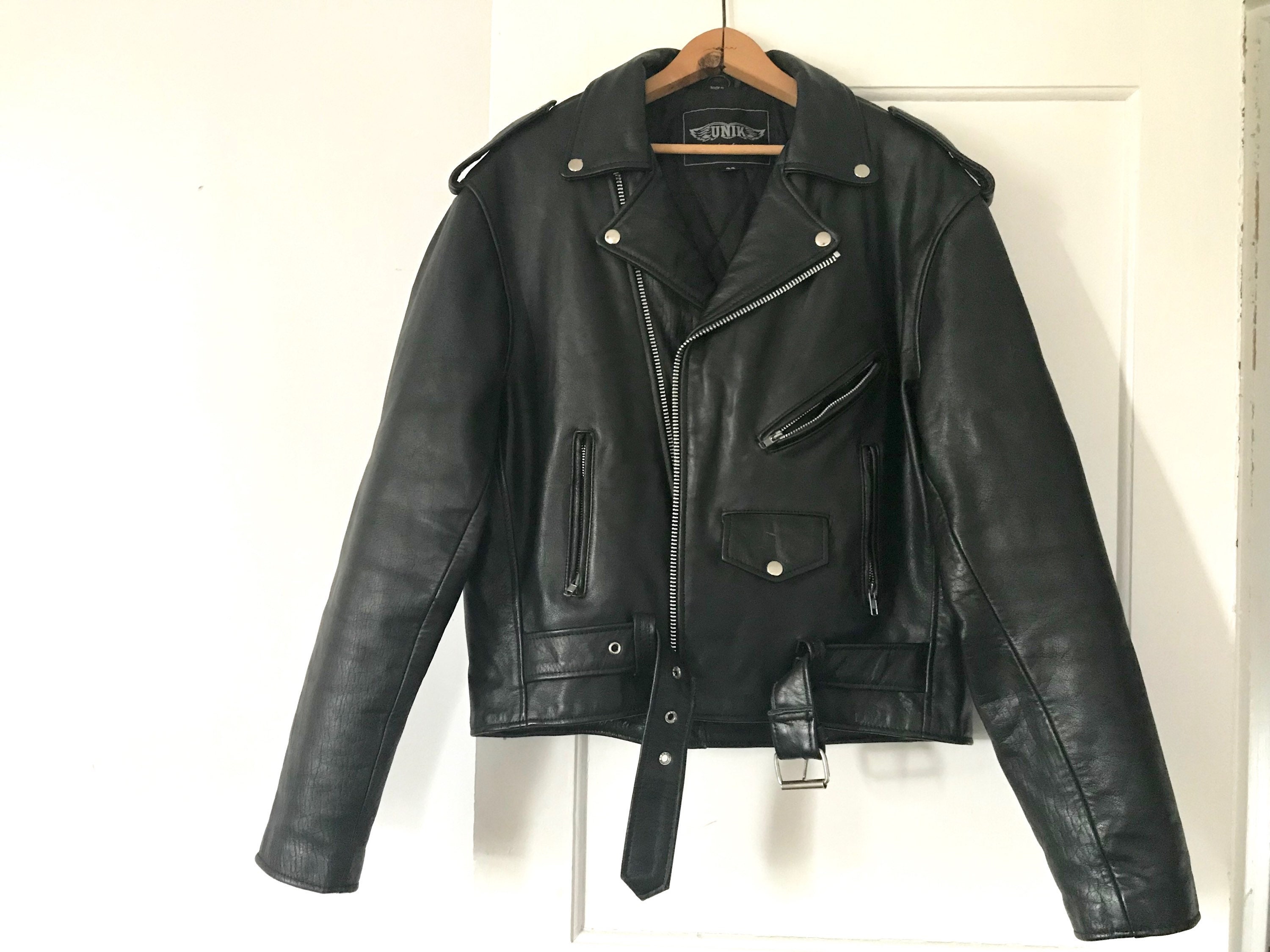 Vintage Unik Genuine Leather Motorcycle Jacket Biker 50