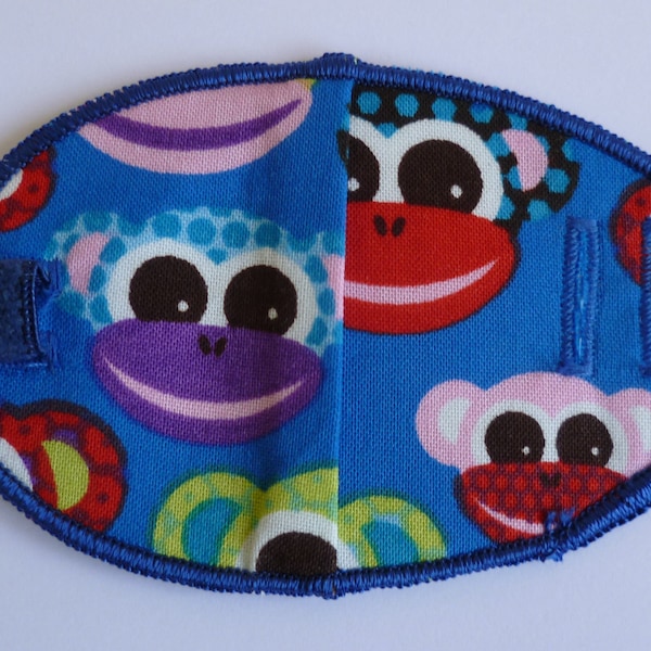 Monkey reusable, reversible children's fabric eye patch for lazy eye, squint, amblyopia, glasses