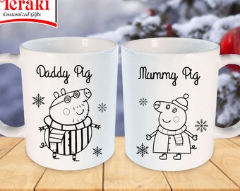 Daddy Pig and Mummy Pig Mugs, Mug Set for Parents, New Parents Gift, New Mom and Dad Mugs,  Baby Shower Gift, Gifts for New Mom and Dad