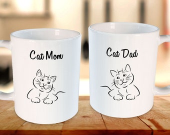 Mug Set for Parents, New Parents Gift, New Mom and Dad Mugs,  Baby Shower Gift, Gifts for New Mom and Dad, Daddy Cat and Mommy Cat mugs