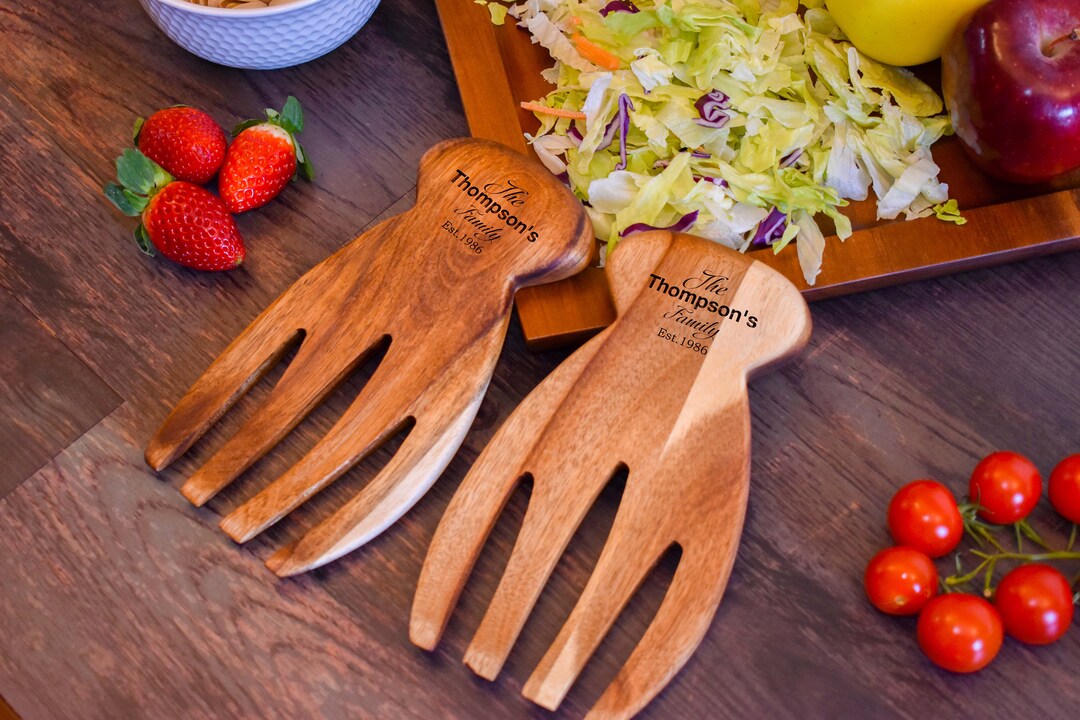 Personalized Salad Forks, Wood Salad Serving Tongs, Forks Set, Wedding Gift, Gifts for Couple