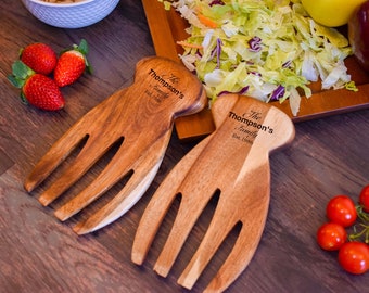 Personalized Salad Forks, Wood Salad Serving Tongs, Forks Set, Wedding gift, Gifts for couple, Housewarming gifts