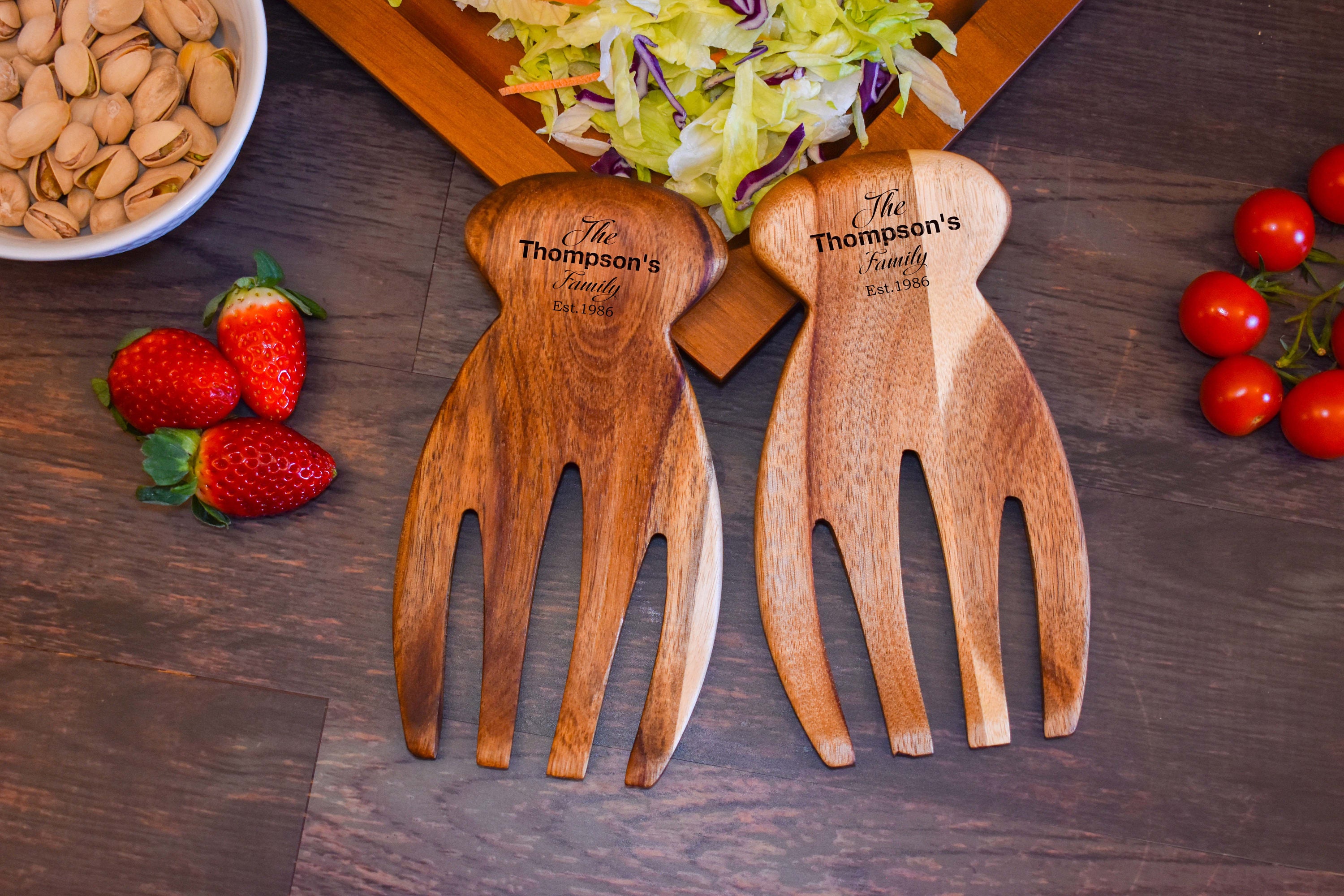 Personalized Salad Forks Wood Salad Serving Tongs Forks Set Etsy