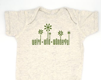 Boho Wildflower Baby Girl Tee - Weird, Wild, Wonderful (Olive/Cream) //  Cute baby girl shirt, trendy baby girl flower graphic tee