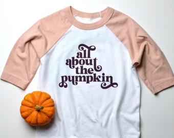 Pumpkin Thanksgiving Christmas Toddler 3/4 Tee (Peach) //  Pumpkin Picking toddler shirt, Fall pumpkin patch tee, Thanksgiving tee