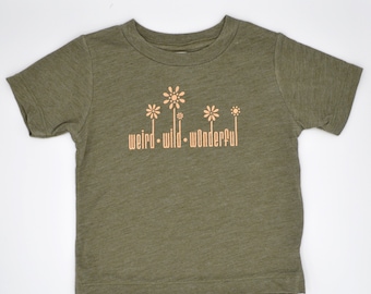 Boho Wildflower Toddler Tee: Olive Green Spring Shirt