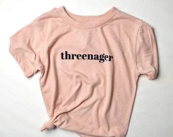 Threenager Toddler Tee: Peach Graphic Third Birthday Shirt, 2T 3T 4T