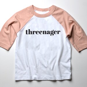 Threenager Toddler Girl Tee Peach/Black // Graphic screen printed toddler tee, graphic tee for three year old, third birthday tee image 2