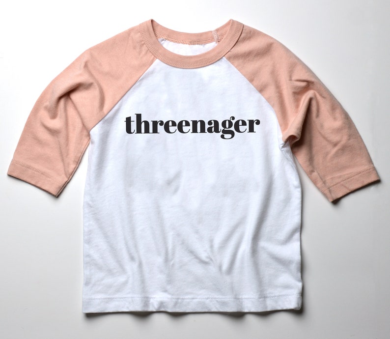 Threenager Toddler Girl Tee Peach/Black // Graphic screen printed toddler tee, graphic tee for three year old, third birthday tee image 2