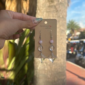 Pink & Clear Crystal Dangle Earrings - Handmade Elegant Statement Jewelry with Sterling Silver Hooks