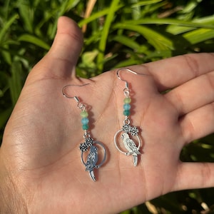 Tropical Dangle Sterling Silver Parrot Floral Earrings