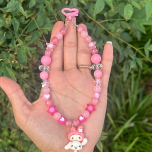 Pink Kawaii Beaded Keychain, phone charm, jewelry, gifts for her