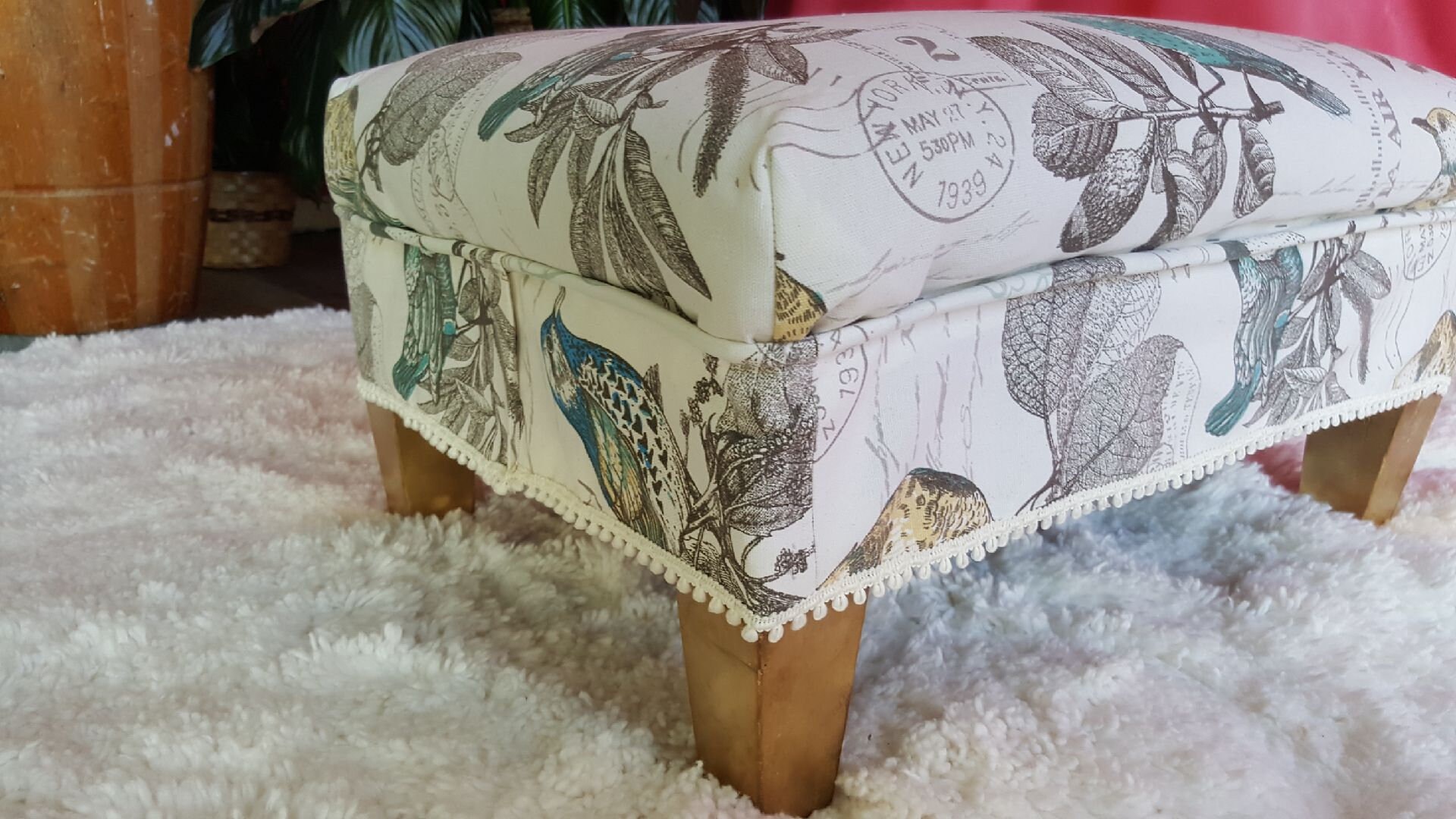 Vintage Modern Midcentury Reupholstered Footstool Ottoman Etsy