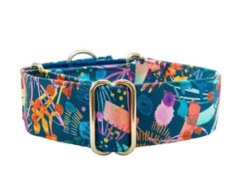Watercolor Floral Dog Collar: Martingale or Buckle, Adjustable