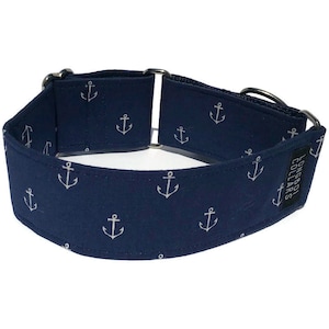 Navy Anchor Martingale Dog Collar, Buckle Collar, Puppy Training Collar