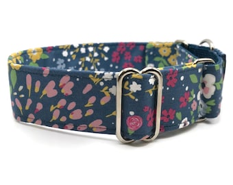 Spring Floral Dog Collar: Martingale or Buckle, Adjustable Fit