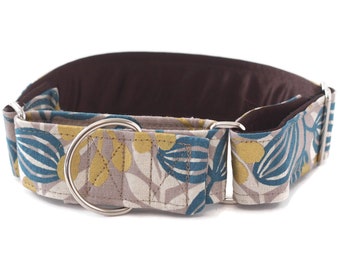 Blue and Gold Floral  Martingale Dog Collar, Buckle Collar, Puppy Training Collar