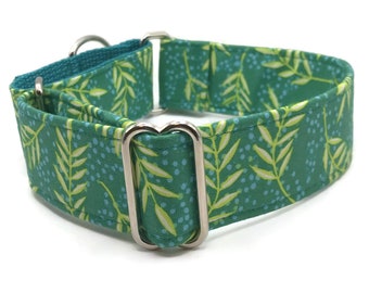 Green Fern Dog Collar: Martingale or Buckle, Adjustable Fit