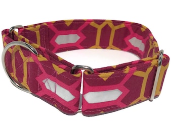 Pink Honeycomb Martingale Dog Collar: Martingale or Buckle, Adjustable Fit