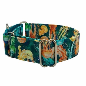 Jellyfish Dog Collar – Vibrant, Adjustable, Durable, Greyhounds, Large Breeds Martingale & Buckle Collar, Training Collar