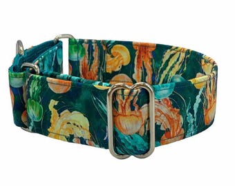 Jellyfish Dog Collar: Martingale or Buckle, Adjustable Fit, Colorful