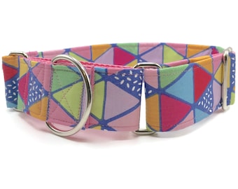 Geometric Dog Collar:  Martingale or Buckle, Adjustable Fit, Pink