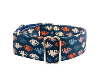 Blue Seashell Dog Collar: Martingale or Buckle, Adjustable