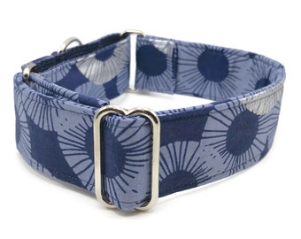 Blue Swirls Dog Collar:  Martingale or Buckle, Adjustable Fit
