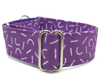 Purple Confetti Dog Collar: Martingale or Buckle, Adjustable Fit