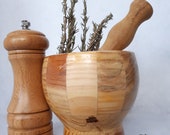 Wooden mortar and pestle and pepper salt grinder Barbecue gift Rustic kitchen decor BBQ kit Spice mill Chef gift Witchcraft