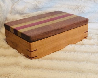 Cherry, Purpleheart, and Yellow Poplar Jewelry/ Keepsake Box