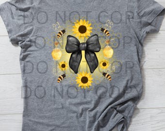 Honey Bee Bow png for shirt, trendy spring design, sunflower png digital download file yellow black png