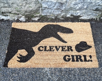 Jurassic Park Inspired Door Mat Raptor Clever Girl, Velociraptor Gift, Dinosaur Gift, Fathers Day Gift, Doormat