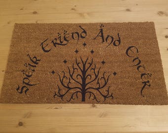 Lord of the Rings Inspired Doormat Speak Friend and Enter Tolkien with Tree of Gandor