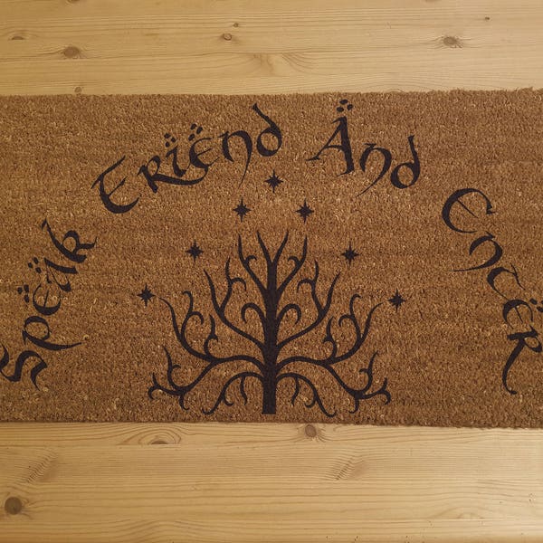 Lord of the Rings Inspired Doormat Speak Friend and Enter Tolkien with Tree of Gandor