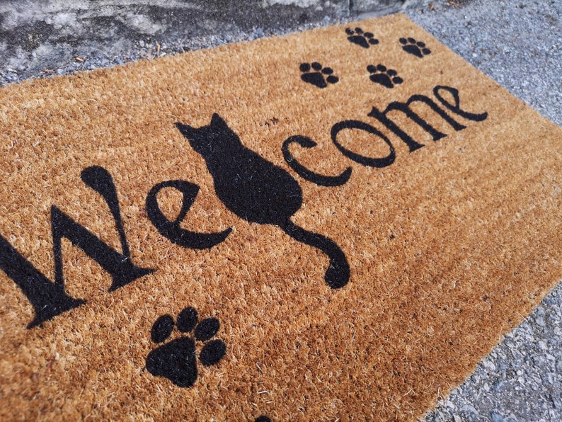 Cat lover Welcome Door Mat with paw prints Doormat | Etsy