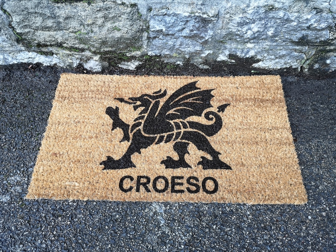 Welsh Door Mat Croeso, Welsh Dragon Gift, Wales Flag, Fathers