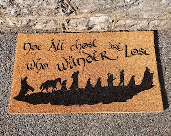 Lord of the Rings Inspired Doormat Not All Those Who Wander are Lost - Tolkien with Hobbit Scene