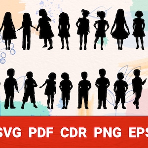 Mädchen und Jungen svg Bundle Kinder Silhouette Clipart für Cricut Instant Download Kinder png