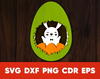 3D Easter Bunny Egg SVG: Laser Cut Wood Ornament (Digital Download)