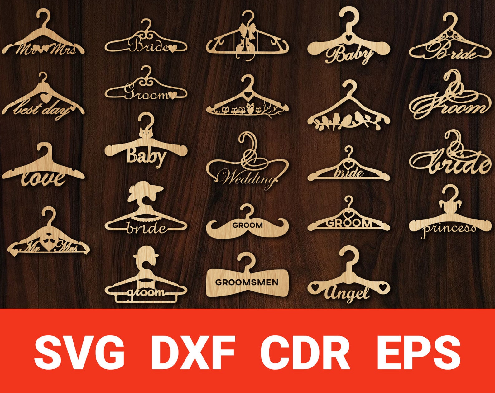 25 Wedding Clothes Hanger SVG for laser cut digital file ...
