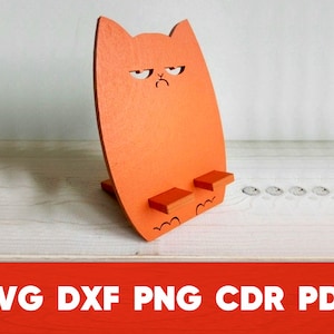 Cat Phone Stand svg Laser Cut Gift Glowforge Docking Station Cat Phone Holder Pattern Cricut