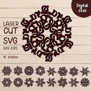 Staten Christmas Ornament SVG Sneeuwvlok, Nieuwjaar Home Decor, Cricut en Glowforge SVG, Delaware Connecticut Lasergesneden Silhouet 3D stl