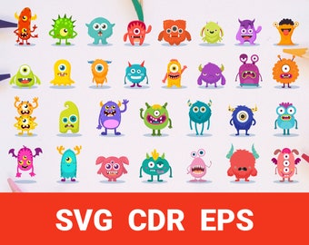 Cute Monster Clipart svg, baby monster eps, friendly monster, cdr children stickers