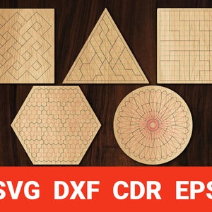 Puzzles Ornament svg Kreis Quadrat Dreieck Pentagon, Laser Schneide cnc Maschine, Glowforge, Cricut