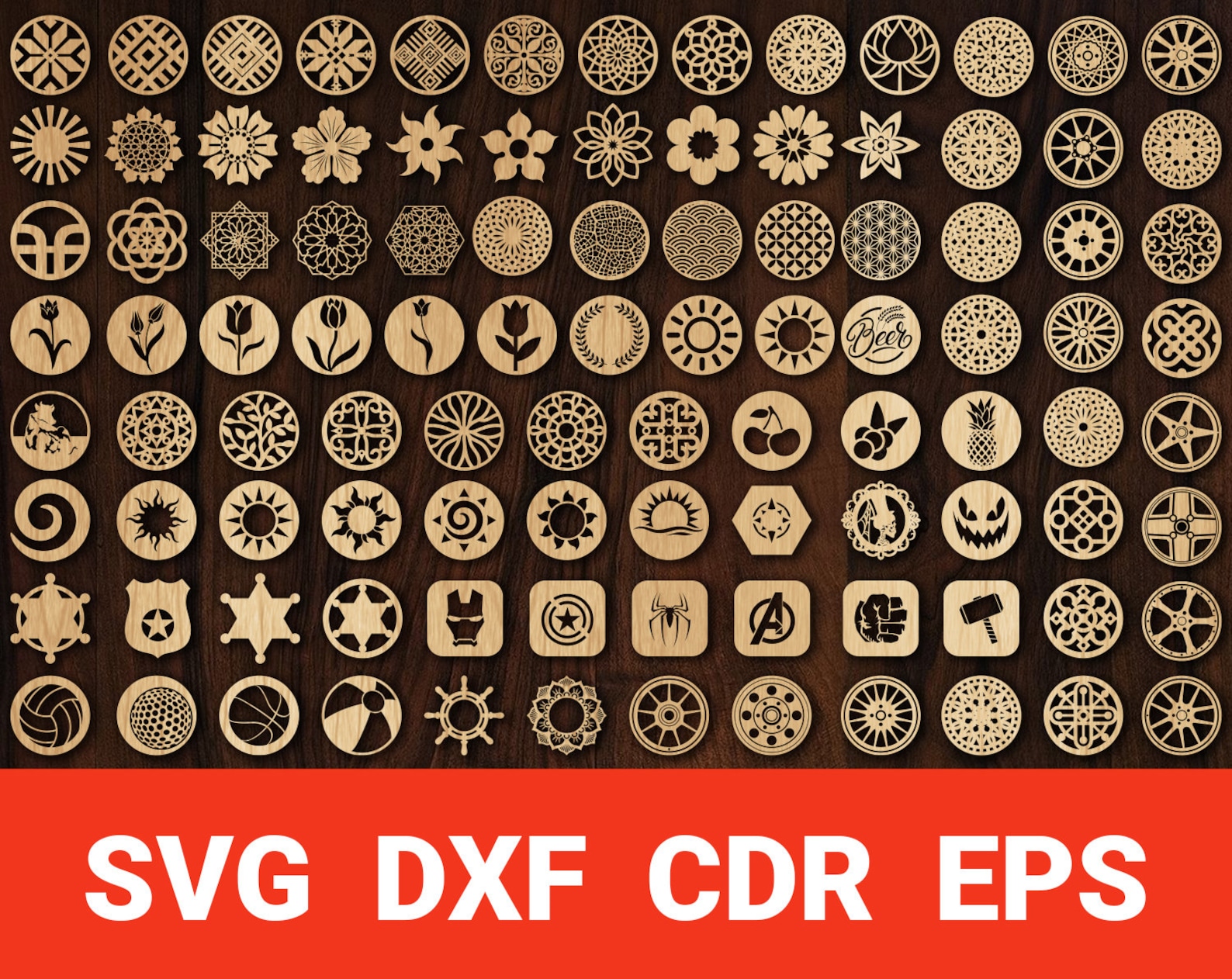 Coasters set SVG Stencil DXF Plantilla para corte de madera Etsy España