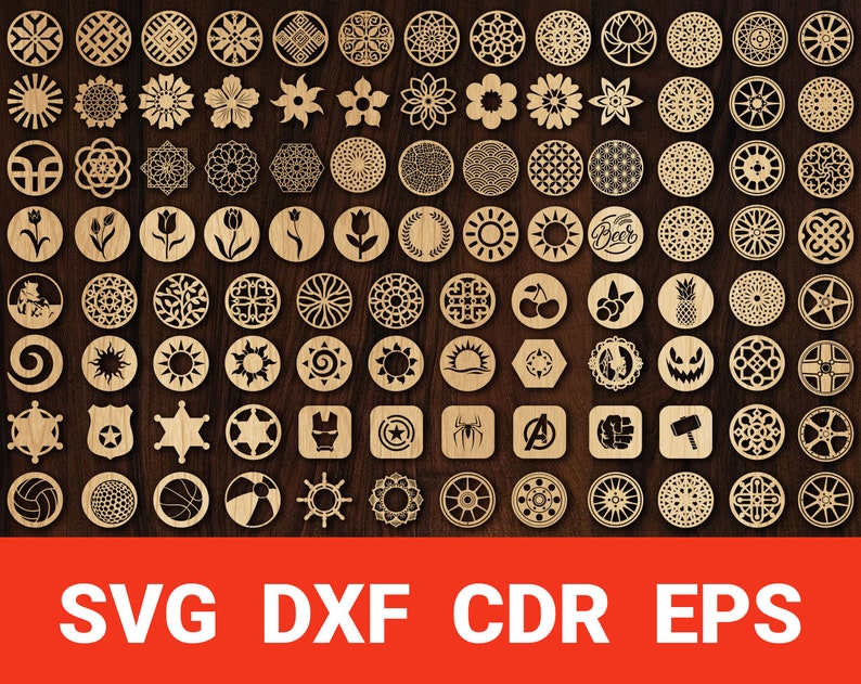 Coasters Set SVG Stencil DXF Template for Laser Wood Cut Etsy