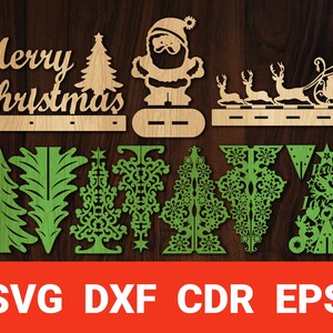 Kerstversiering svg, Tree Stand Merry Christmas Decoration Toys dxf eps svg cdr, Multiplex laser cnc snijden Clip Art