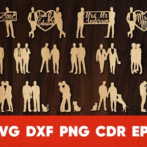 Pastel gay topper svg, Mr and Mr Wedding Decoration for Party silhouette, Same Sex Couple svg archivo para cricut, CUSTOM Cake Topper